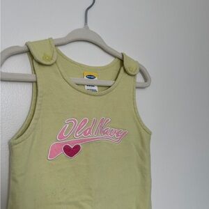 Old Navy Girls Light Yellow Tank Top with Pink Logo and Red Heart